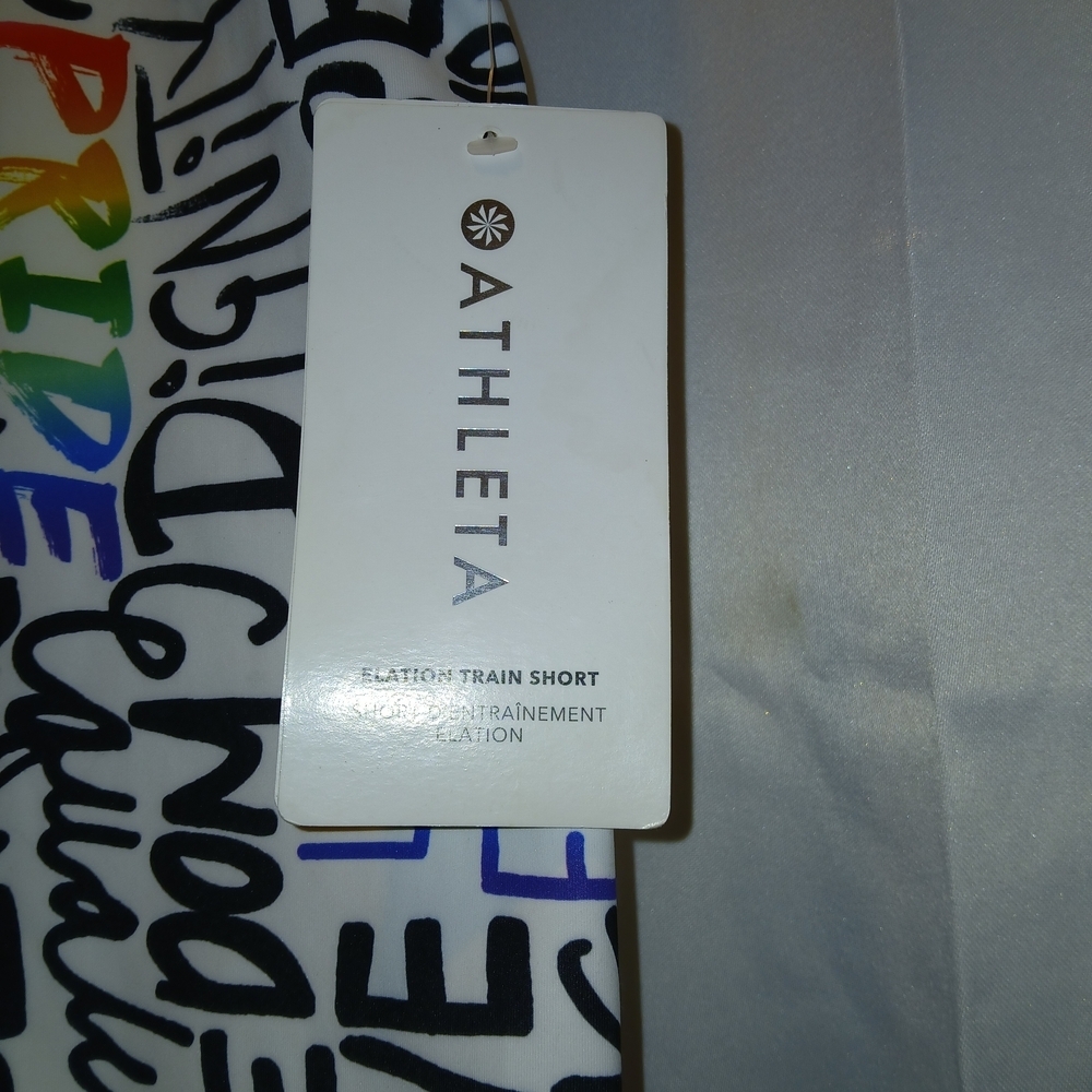 Athleta Multicolor Text Print Shorts - Picture 3 of 3